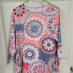 Retro Dress 2XL womens orange gray Tunic with pockets